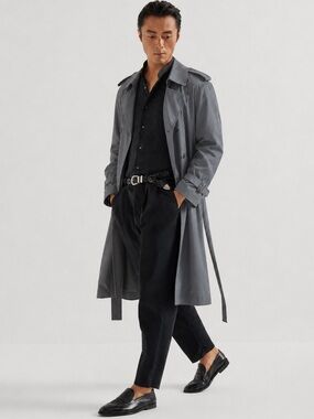 Vintage Aquascutum Aqua 5 Mens Trench Coat Charcoal Grey Belted EUC 46R